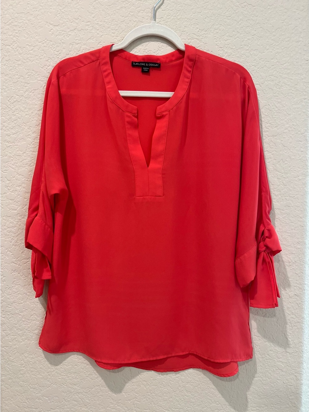 Harlowe & Graham Orange V-Neck Tie Sleeve Blouse 3/4 Sleeve  | Women’s Medium